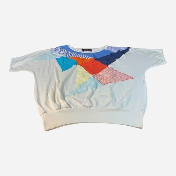 Vintage 20 ANS by Mariea Kim Embroidered Patch Work Woman's Short Sleeve Top - Picture 3 of 5